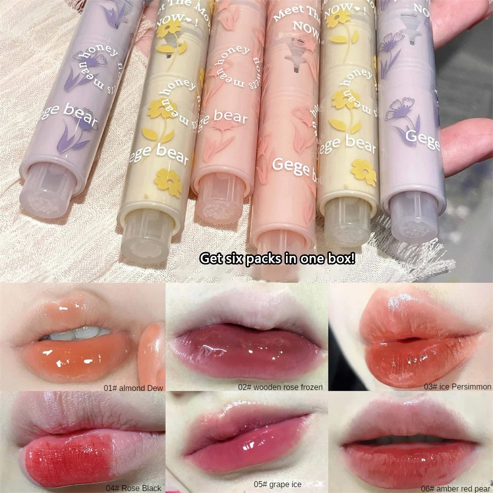 Gege Bear Gogo Bear Flower Language Sweet Meaning Lipstick Set Moisturizing Mirror Water Light Love Lip Waterproof Non-stick Cup