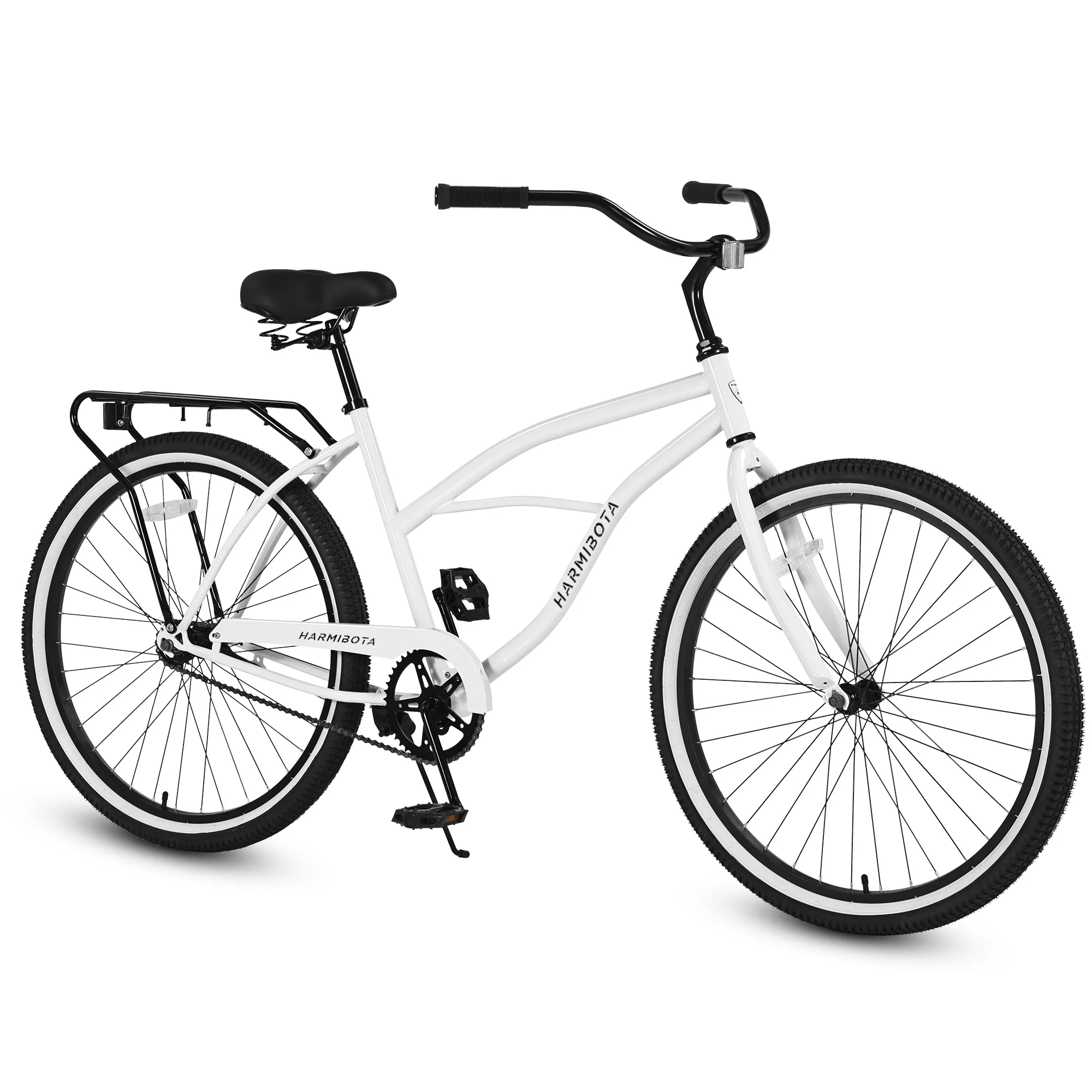 HARMI 26 Inch Beach Bikes for Men and Women, Steel Frame, Single Speed Drivetrain, Upright Comfortable Ride, Unisex