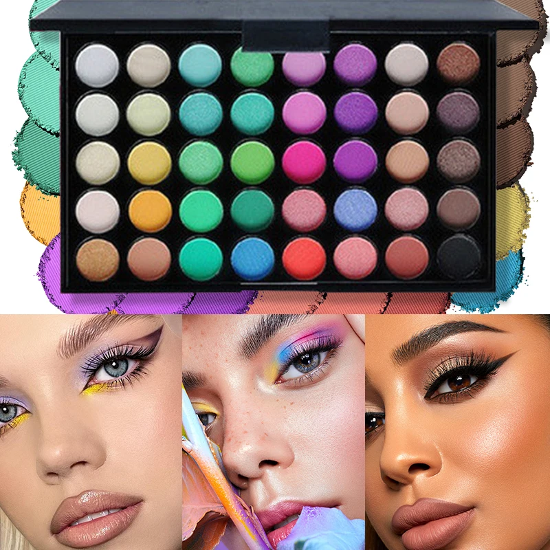 40Colors Glitter Eyeshadow Palette with Free 1Brushes Matte Waterproof Long Lasting Eyeshaow Powder Palette Cosmetics MakeUp Kit