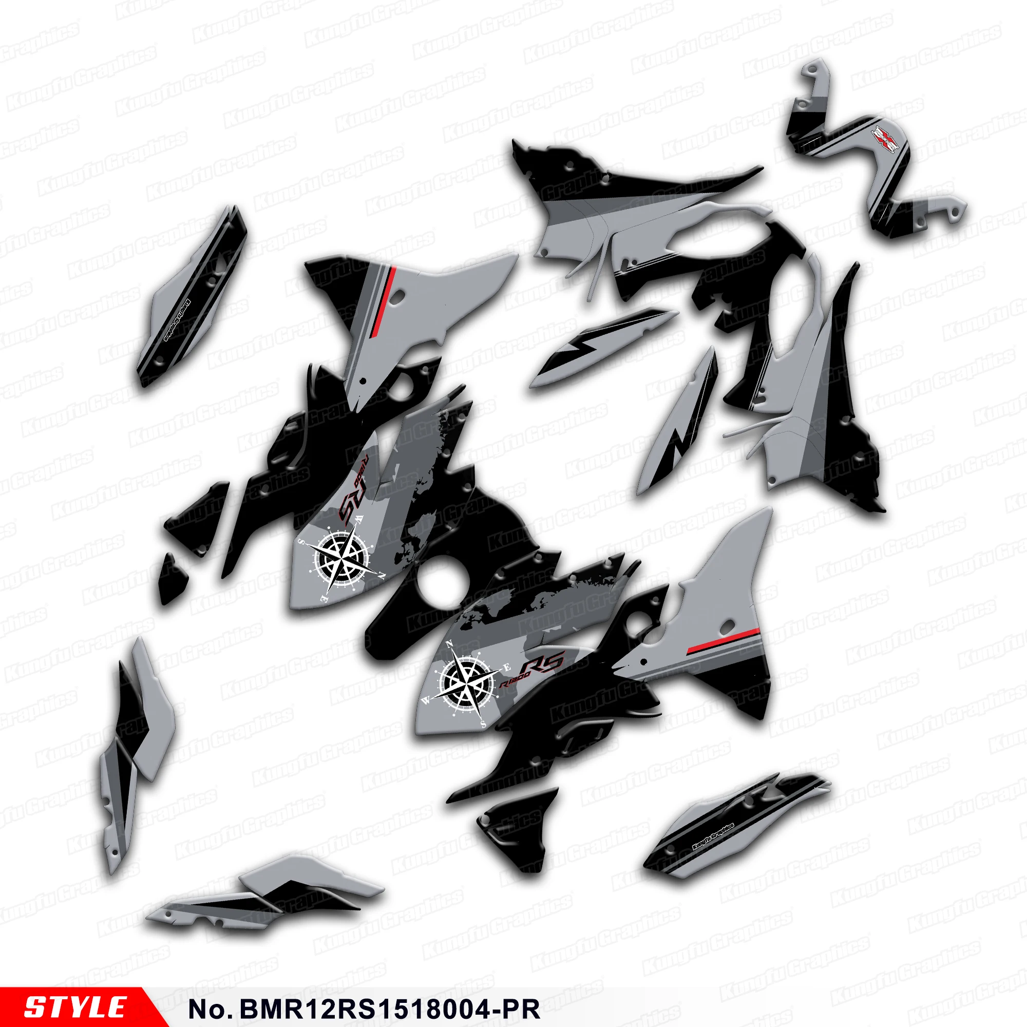 Custom Wrap Design Graphics Kit for R1200RS R1200 RS 2015 2016 2017 2018 Modification, Black Grey, No.BMR12RS1518004-PR