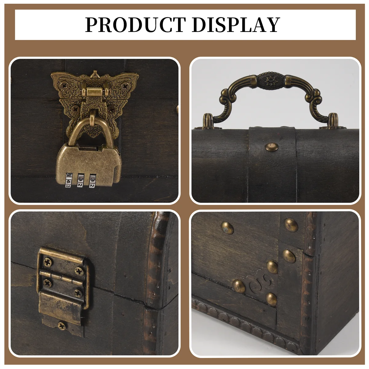 X11AA Chic Wooden Pirate Jewellery Storage Box Case Holder Vintage Treasure Chest for Wooden organizer Large