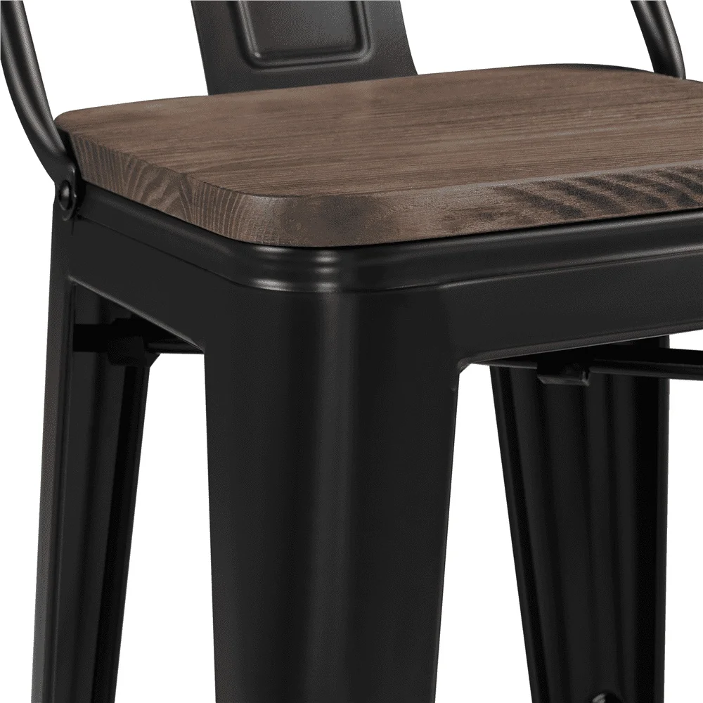 30 Inch Metal Bar Stools Set of 4 with Backrest Sturdy Powder-coated Steel Foot Ring Industrial Style Home Dining Bar Café