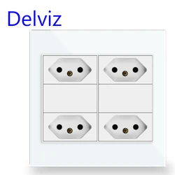 Delviz Brazil Standard Power Outlet, 10A/20A AC 110V~250V, 120mm*120mm Crystal Glass Panel, BR Electric plug 4 times Wall Socket