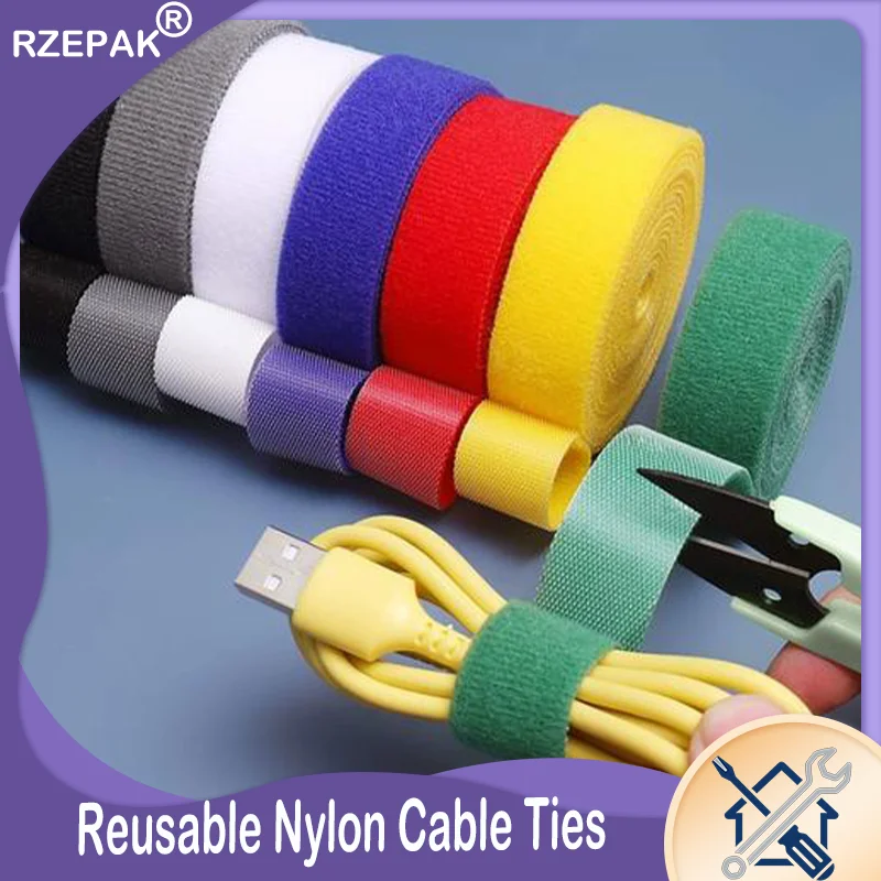 Rollo de 5M de Cinta Adhesiva de Gancho y Bucle de Colores - Prácticas Correas para Organización y Fijación de Cables