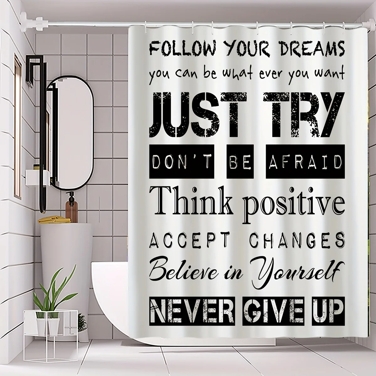 

"Inspirational Quotes Waterproof Shower Curtain, Motivational Design for Positive Bathroom Decor"