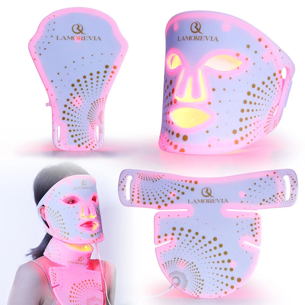 LAMOREVIA Beauty Face Red Light Therapy Silicone Infrared Mask Face Facial Mask Therapy LED Device For Neck & Hand