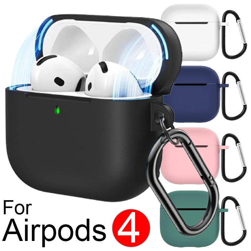 For Airpods 4 Soft Silicone Shockproof Protector Case Bluetooth Earphone Anti Lost Protective Cover with Keychain For Air Pods 4