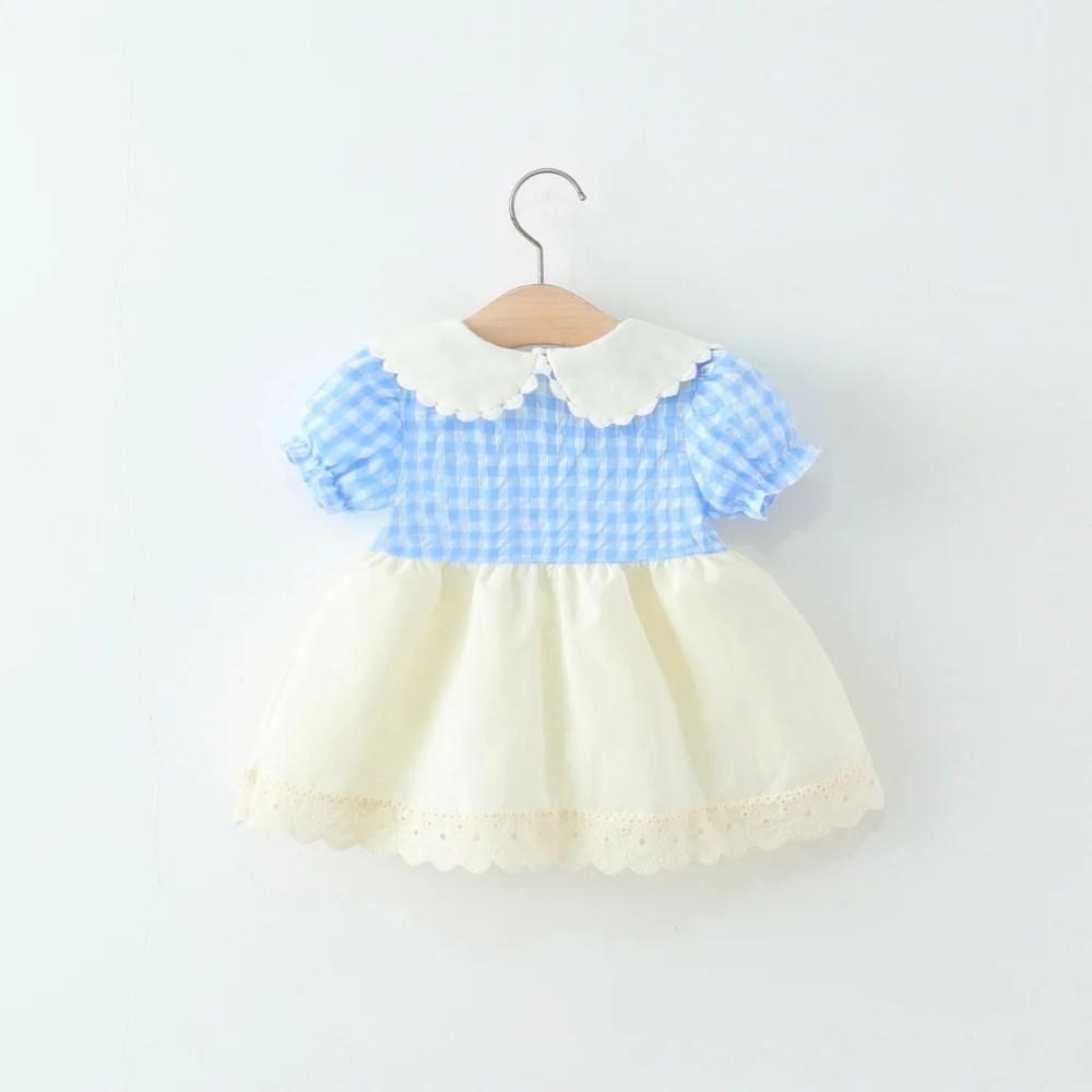 Baby-Mädchen-Kleid, Sommer, kariert, Cartoon, kurzärmelig, Mädchenkleid, niedliches Strand-Prinzessinnen-Babykleid, Baby-Mädchen-Kleidung ﻿ – Detail 4