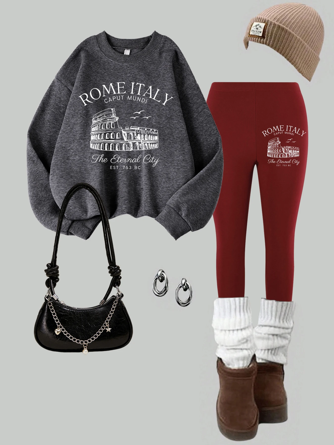 

2 Piece Women Venice Italy Local Printing Sweatshirt Leggings Set Fashion Fleece Thermal Hoodies Pants Autumn Womans Clothes