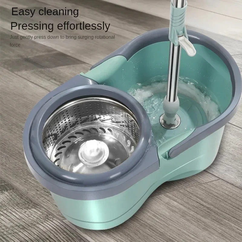 2024 New Cleaning Tools Rotary Mop Bucket Hand-Free Household Mop Single Bucket Mopping Artifact Automatic Dry