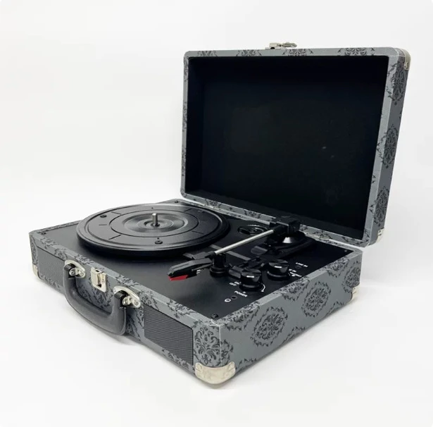 Vinyl record player, retro bluetooth portable, vinyl record.