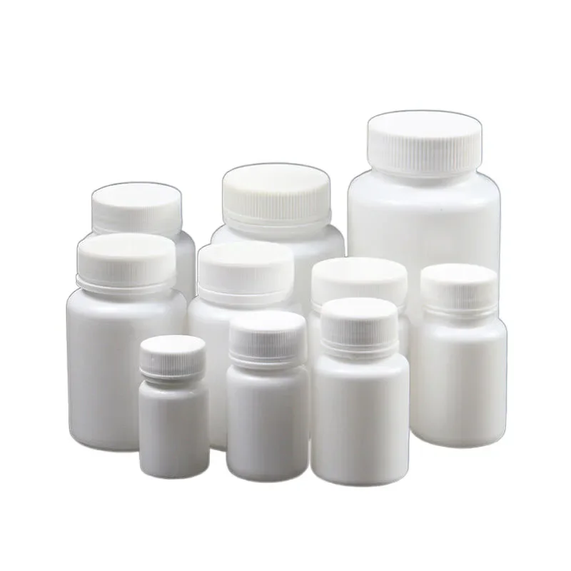 50PCS 15ml-100ml Plastic Reagent Packing Refillable Bottles HDPE White Empty Seal Containers Medicine Pill Solid Powder Vials