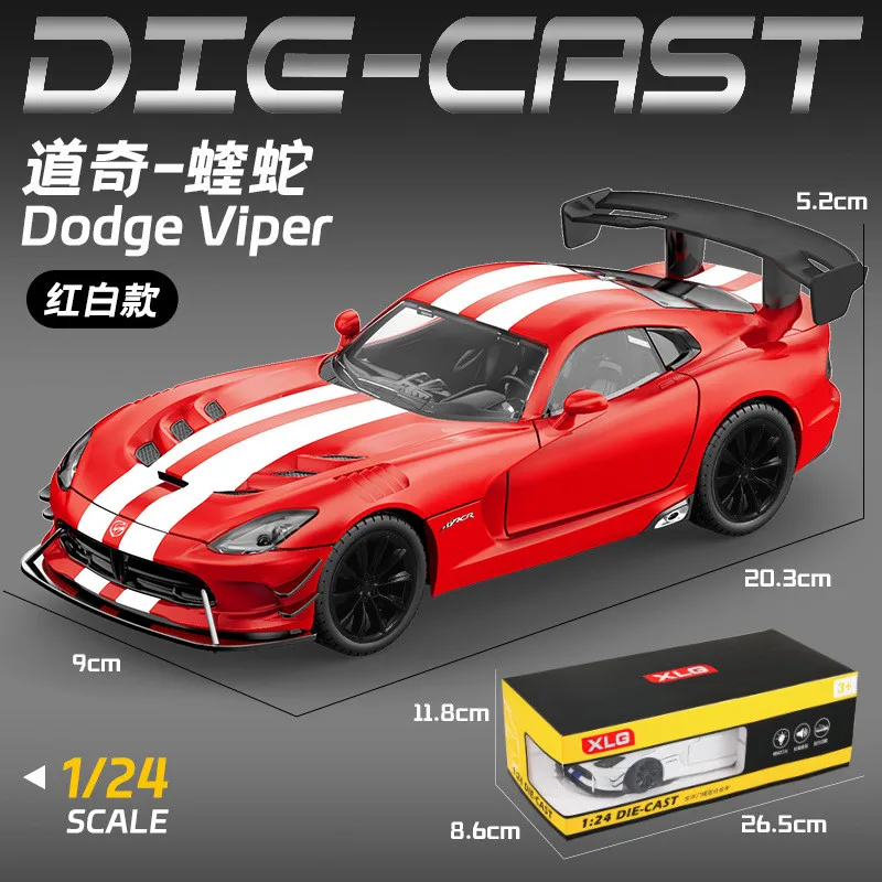 1:24 Scale Alloy Car Model For Dodge Viper Diecast Sports Car With Pull Back Sound Light Collectible Gift For Fans view 5