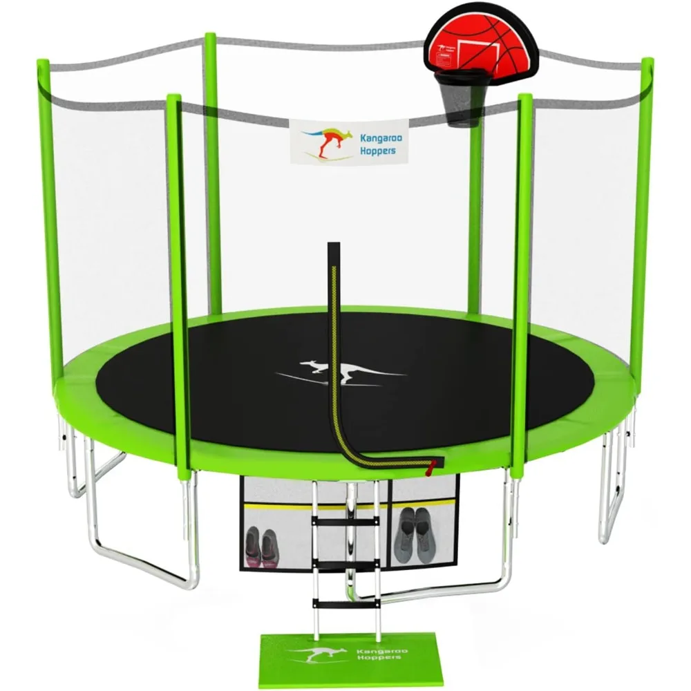 Outdoor Trampoline for Kids, 10/12/15 FT Trampoline with Basketball Hoop, Safety Enclosure Net - 2024 Upgraded Kids Trampoline