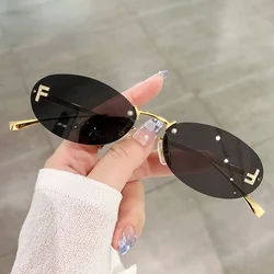 Cat Eye Sun Glasses Female Outdoor Shopping Shades Rimless Driving Eyewear Glasses Retro Letter Oval Sun Glasses Shades