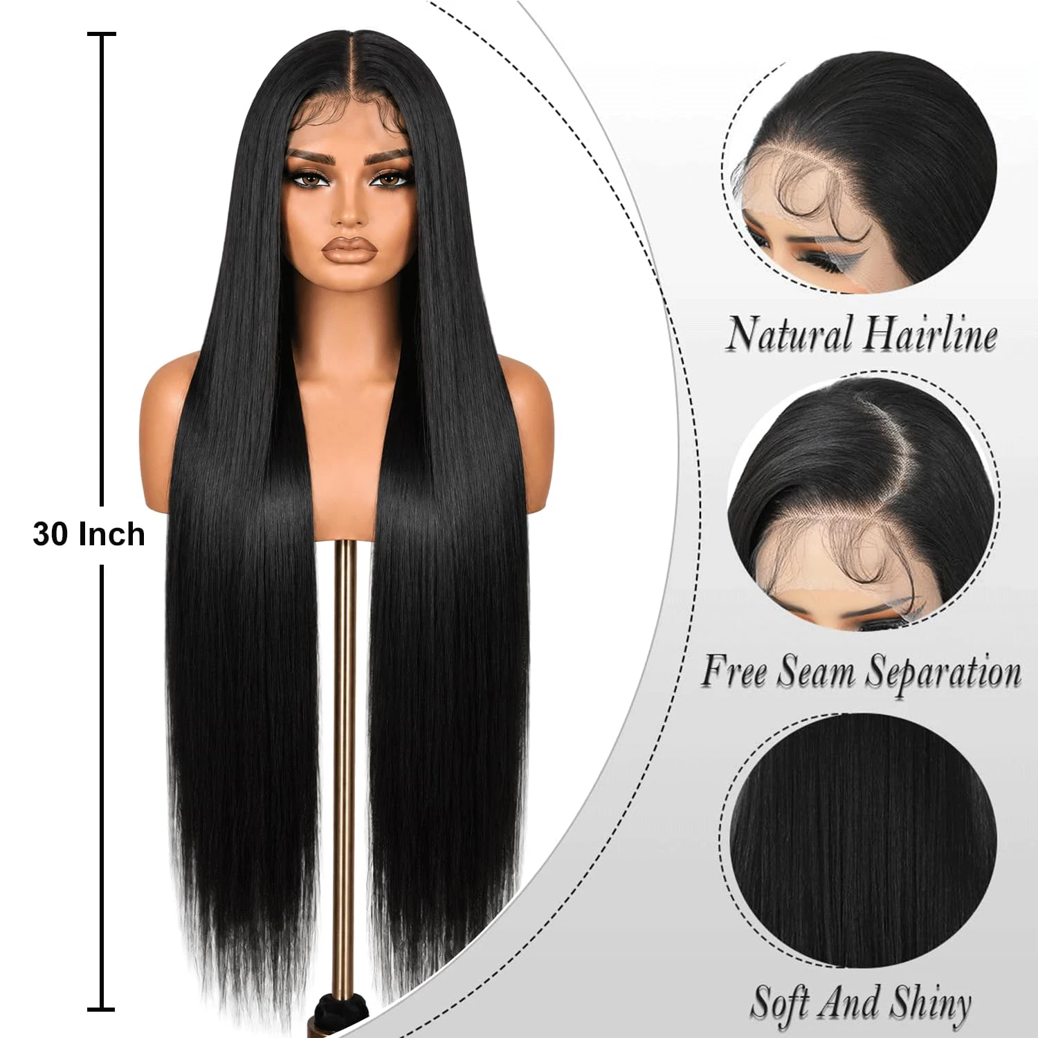 Karyssa HD Transparente Lace-Front-Perücke aus Echthaar, glatt, 13x4 13x6, schwarze Farbe, natürlich aussehend, 200 % hochwertig, für Damen – Detail 3