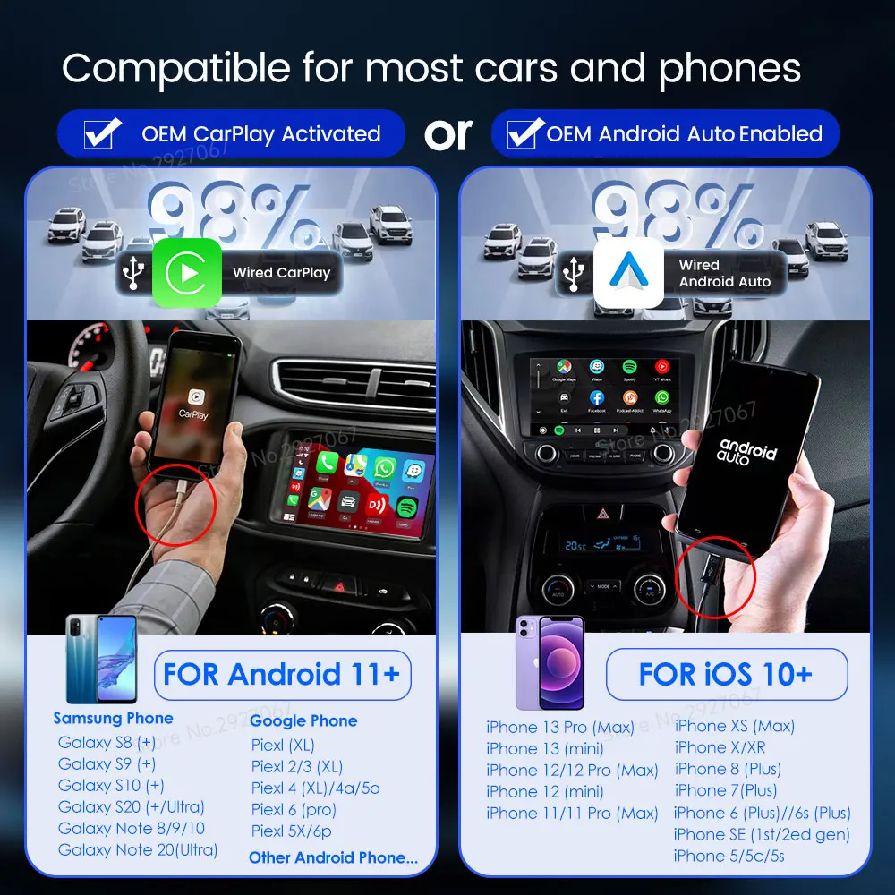 CarlinKit-adaptador inalámbrico CarPlay para coche, Dongle con Android, Plug & Play, para Toyota, Mazda, Nissan, Citroen, Audi, Benz, Kia, Ford,