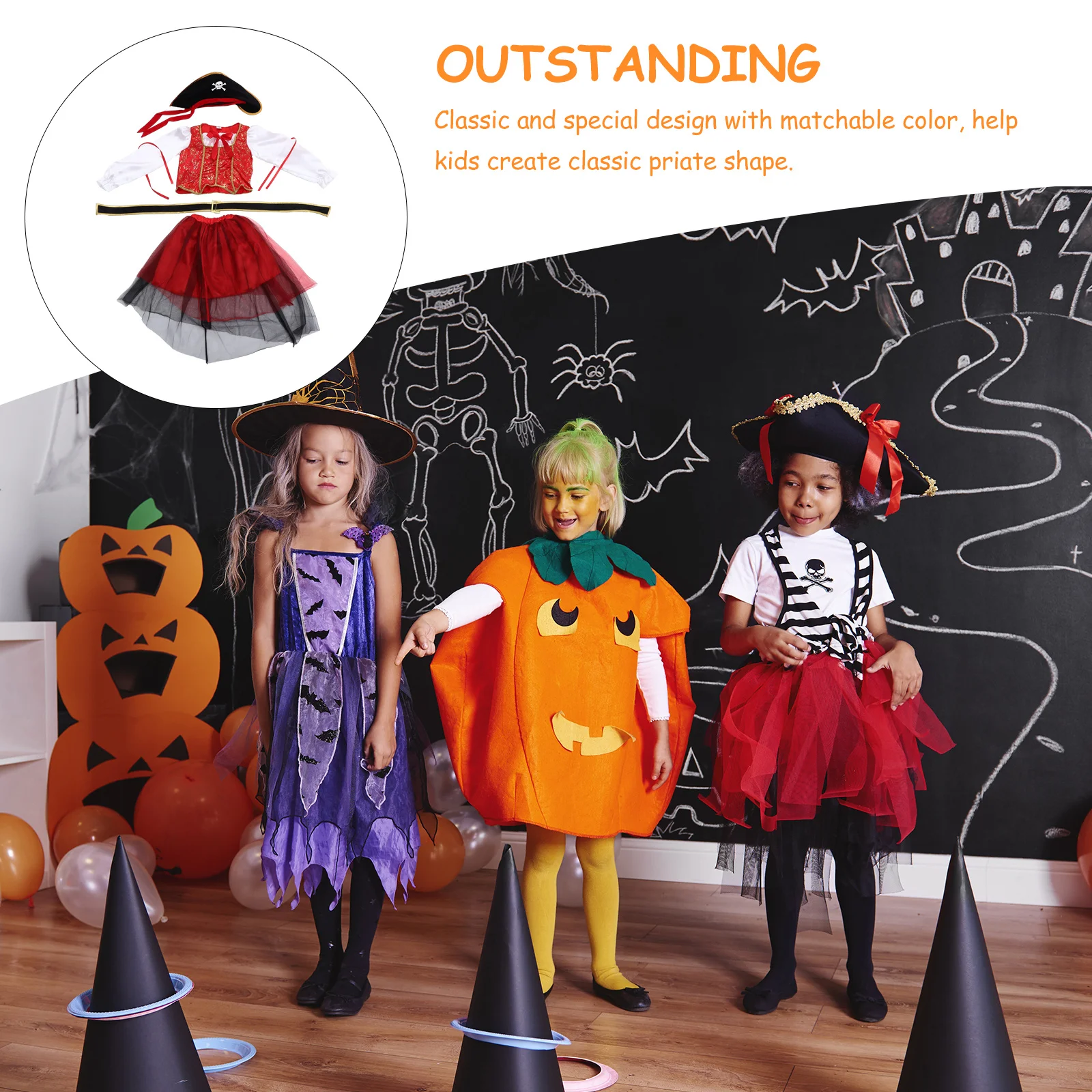 

4 шт., детский костюм пирата, классическое платье, юбка, пояс, шляпа, косплей, Хэллоуин, вечеринка, сценический наряд, размер M 105-115 см