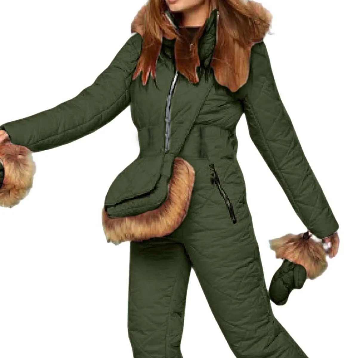 One-Piece Ski Suit Women Winter Snowboard Jumpsuit Waterproof Windproof Thicken Hooded Outdoor Sportwear for Mountain Hiking