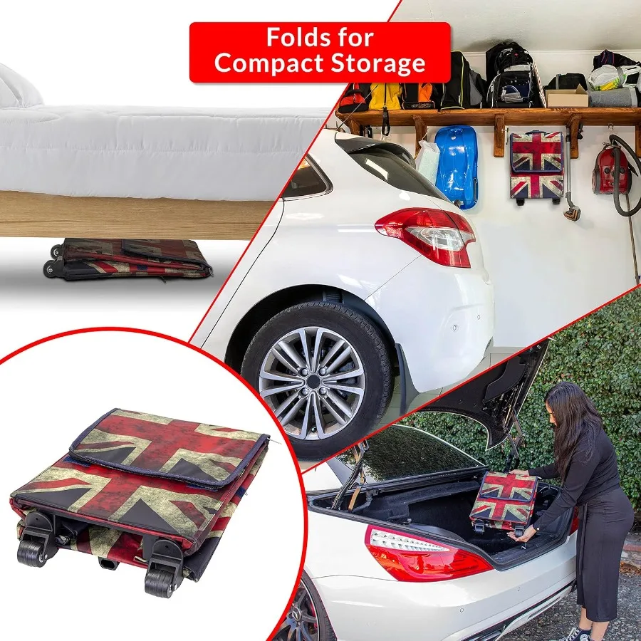 Smart Cart Britain Collapsible Rolling Utility Cart with Basket for Grocery Shopping Teacher Storage Hobby Craft Art Projects D