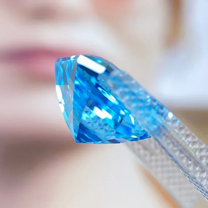 ALab Grown Sapphire Asscher Shape  Aquamarine Color VVS1 Charms for Jewelry Making DIY Ring Necklace Earrings Main Materials view 4