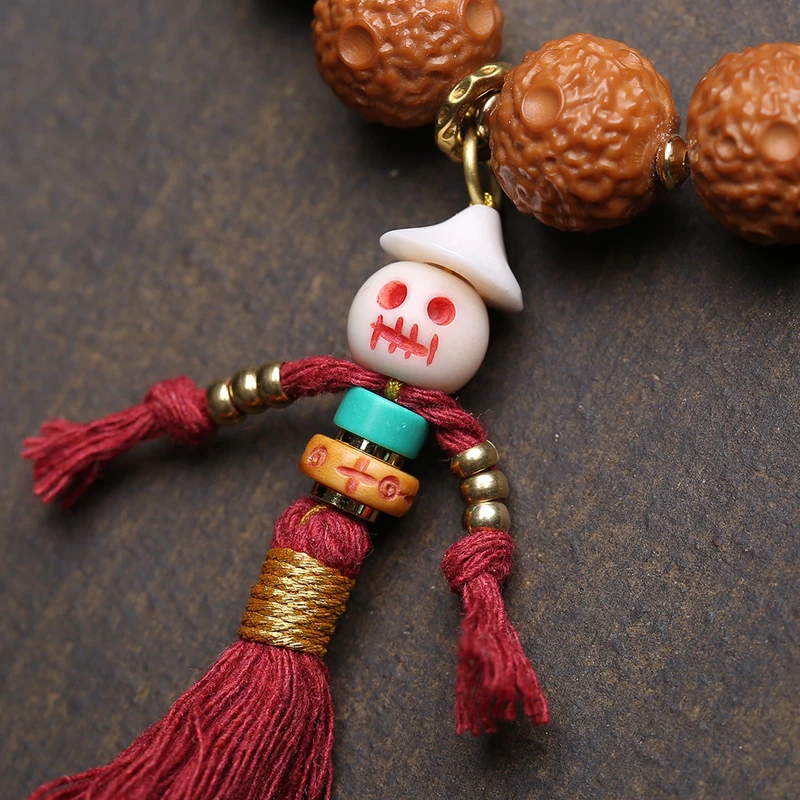 Color Monkey Bodhi Meteorite Crat Bracelet Single Strand Tibetan Style Pearl Dice Tiger Tooth Dzi Bead Accessory