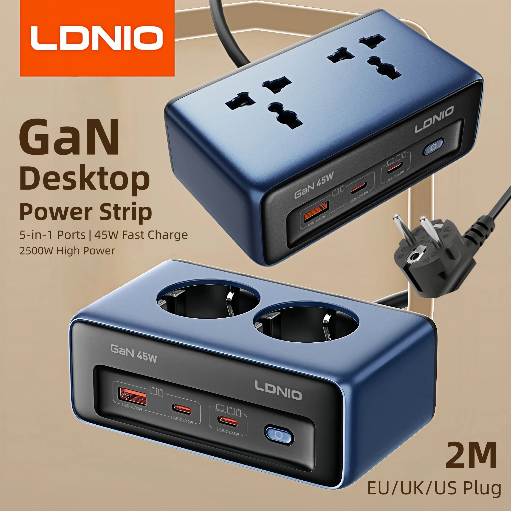 LDNIO chargeur rapide Cube multiprise 2M rallonge électrique cordon 45W Type C Station de charge Us UK Eu Kr adaptateur de prise Usb