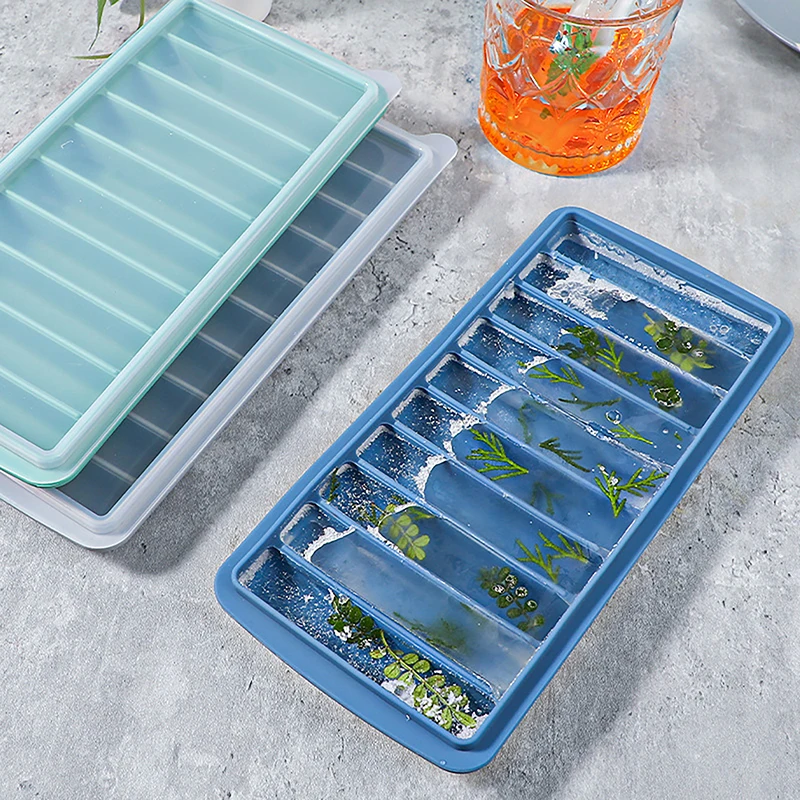 10 Grids Stick Shape Ice Molds Tray With Lid Non-Stick Cylinder Ice Box Silicone Ice Cube Tray Mold DIY Jelly Chocolate Mould