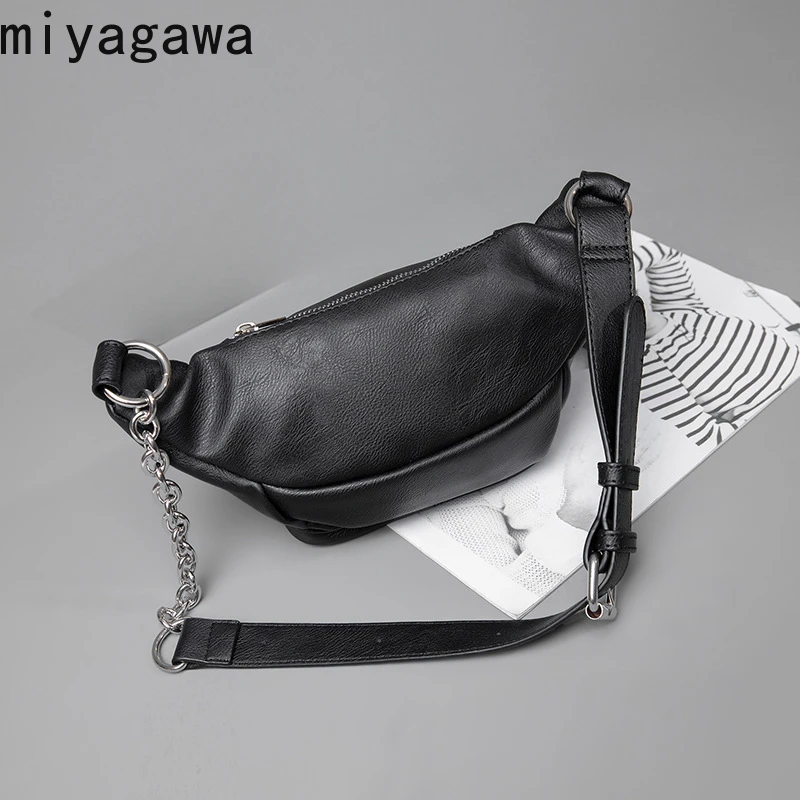 

Miyagawa Women One Shoulder Diagonal Cross Chain Waist Bag Women's Ins 2024 New Fashionable Motorcycle Chest Bags