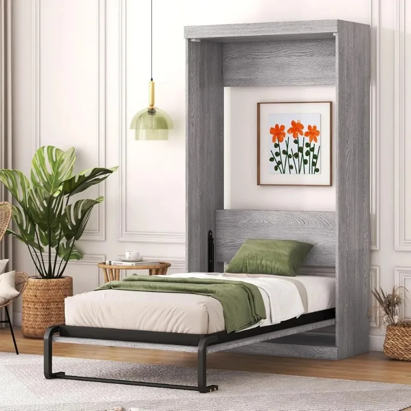 

Farmhouse Twin Size Murphy Bed, Murphy Bed Wardrobe Wall Bed, Wood Folding Bed for Home Office Small Room Bedroom Guestroom, Can