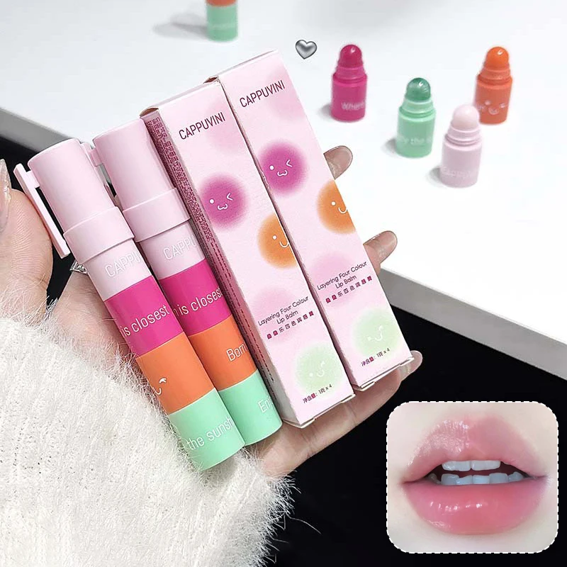 Kit combiné de baume à lèvres changeant de couleur Cappuvini 4 en 1, 1 pièce, hydratant, anti-sécheresse, soin des lèvres à l'orange, base de rouge à lèvres