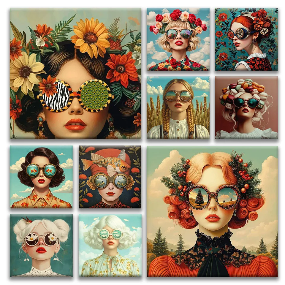 

5D DIY diamond painting Square round diamond sunglasses woman embroidery mosaic rhinestone handmade cross stitch home decoration