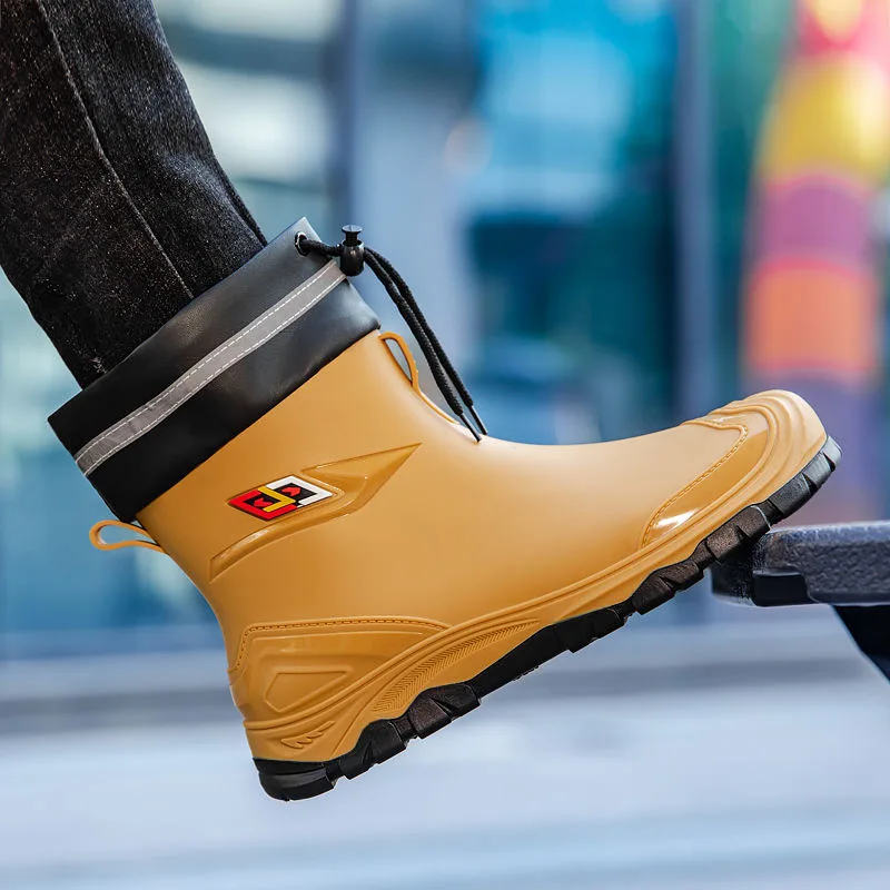 Outdoor-Arbeitsstiefel im britischen Stil, rutschfest, wasserdicht, mit Kordelzug, Trommelverschluss, für alle Jahreszeiten geeignet, Herren-Regenstiefel – Detail 3