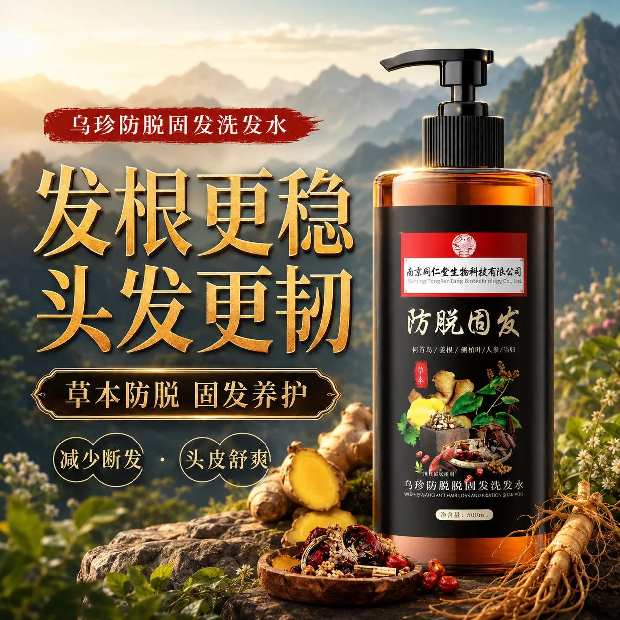 Ginger Herbal Anti-Hair Loss Shampoo - Strengthen Roots, Nourishing, Reduce Shedding, Fuller-Looking, Scalp Care