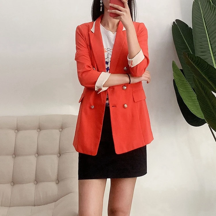 

Elegant OL Style Thin Shawl Collar Double Breasted Spring Summer Autumn Transition Women's Blouse Fashionable Business Casual