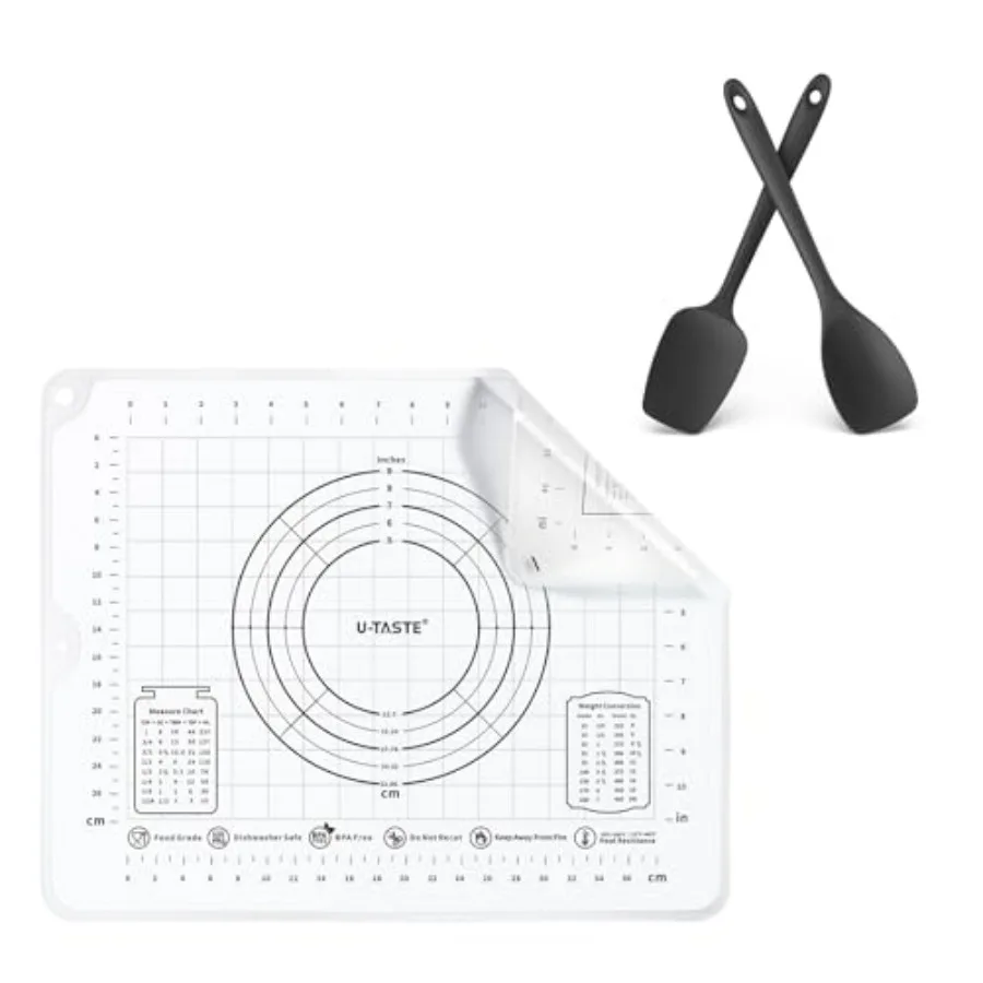 

16"x20" Large Food-Grade Liquid Silicone Pastry Mat (Transparent) and 600ºF Heat Resistat Silicone Flexible Baking Spoon Spatula