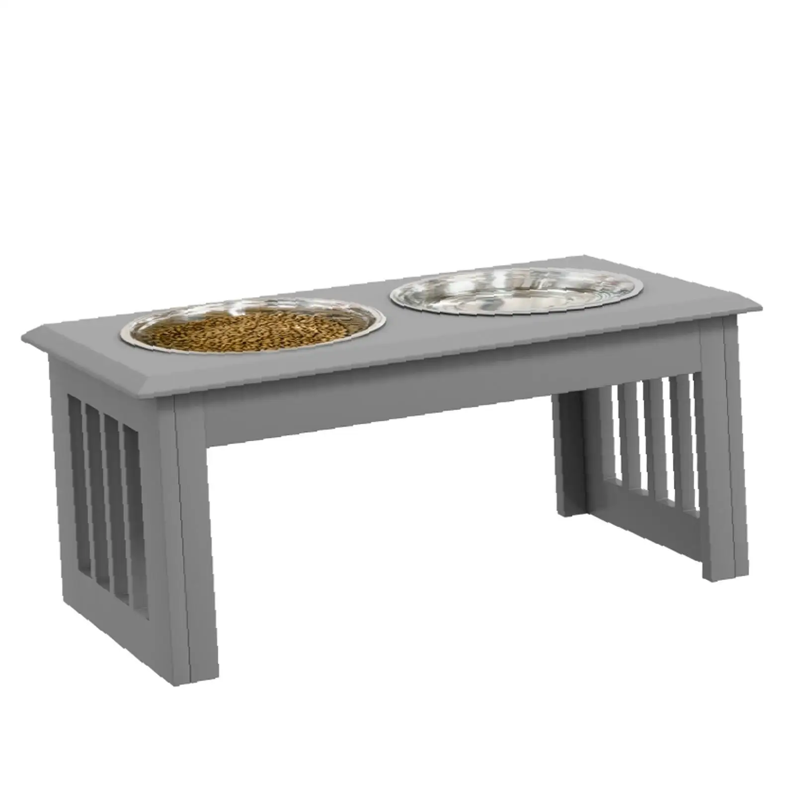 Elevated Grey Dog Bowl Stand with Stainless Steel Bowls