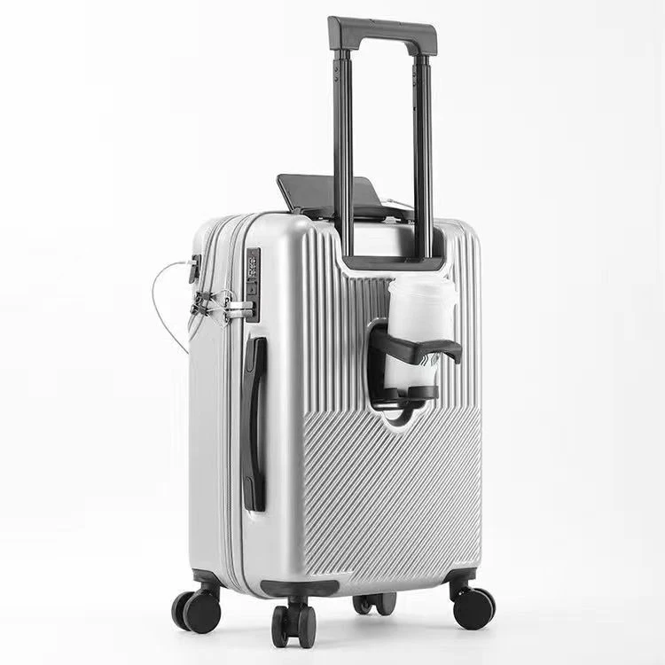 

Portable Front Open Unisex New Design Cabin Luggage Cup Holder Trolley Case Durable Sturdy Compact Lightweight Travel Suitcase