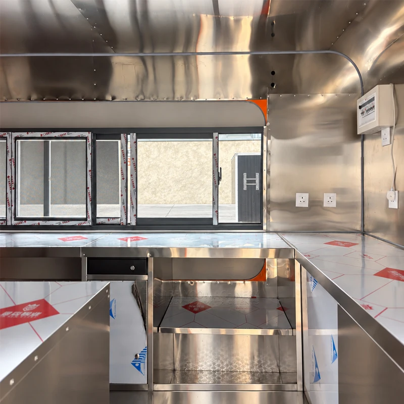 Commercial Food Truck Trailer Mobile Kitchen Fast Food Concession Trailer Custom Stainless Steel Catering Cart with Equipment view 4