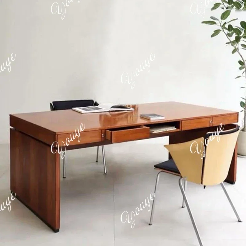 N49 J Medieval Solid Wood Desk, Retro Style Large Writing Desk, Large Apartment, Silent Desk, Nordic Solid Wood