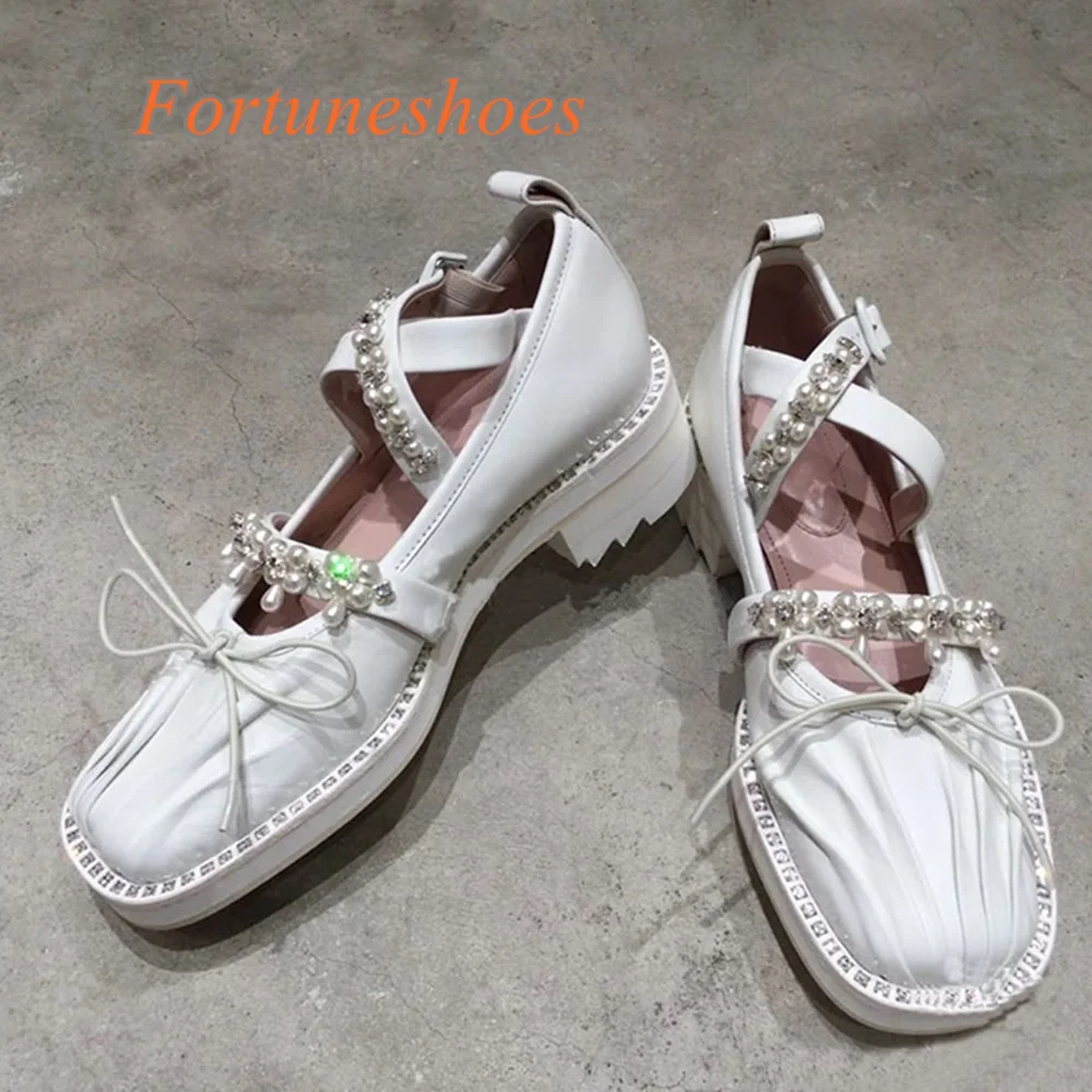 

Beads Band Butterfly Knot Pumps Cross Buckle Decoration Shallow Solid White Zipper Pumps Fashion Casual 2025 Newest Spring Pumps