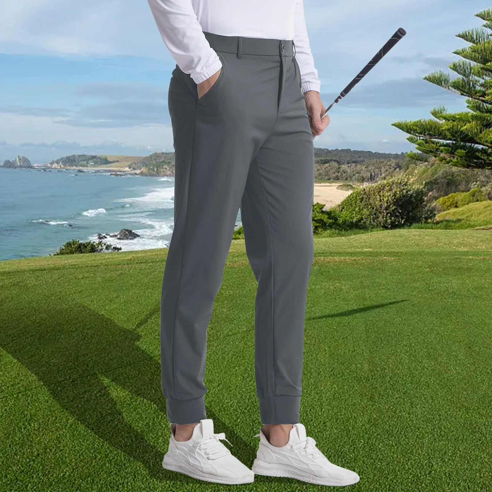 Men's Elastic Golf Jogging Pants Slim Fit Look Thin Leisure Temperament Casual Trouser High End Small Feet Trouser