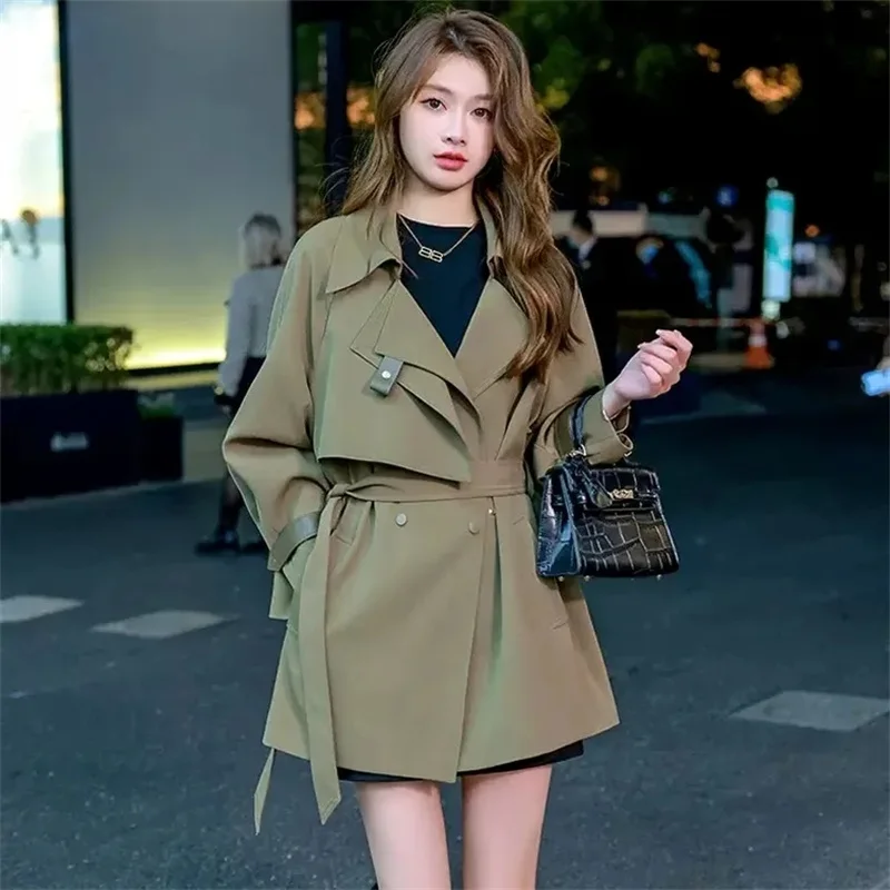2024 New Women Spring And Autumn Trench Coat Small Mmid-length Korean Version Of Fashion Western Style Coat High-end Design Sens