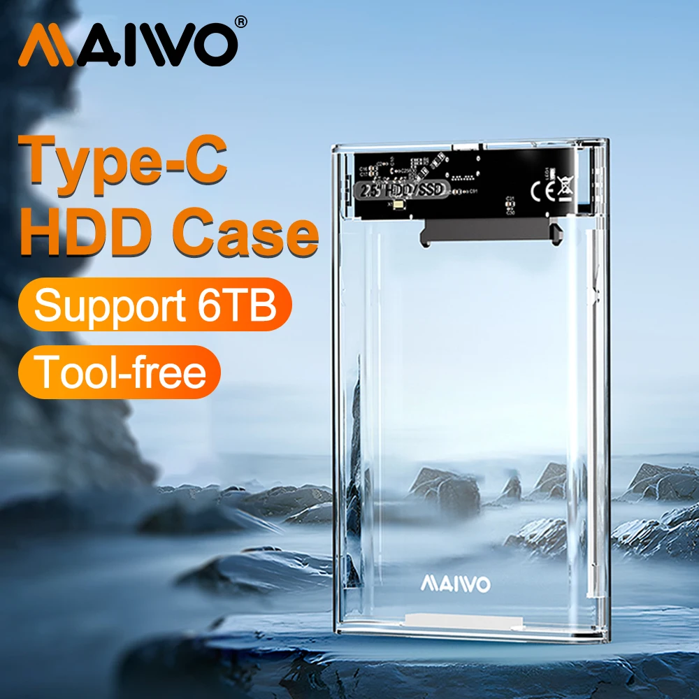 MAIWO Transparent 2.5'' HDD Case SATA to USB 3.0 Hard Drive Box Enclosure External for HDD SSD Disk Case Box USB C 3.1 HDD Case