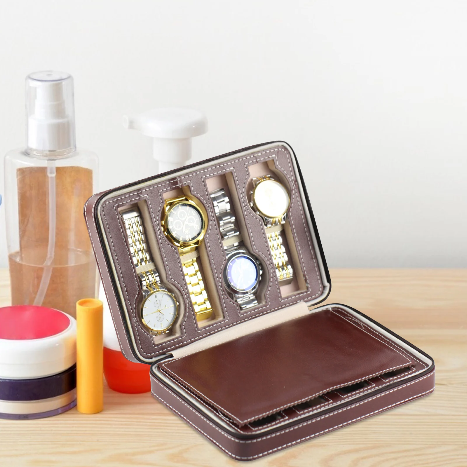 

Stylish Watch Case 8 Slots Premium Watch Storage Holder Fashionable Watch Bag For Collection And Accessory Organization