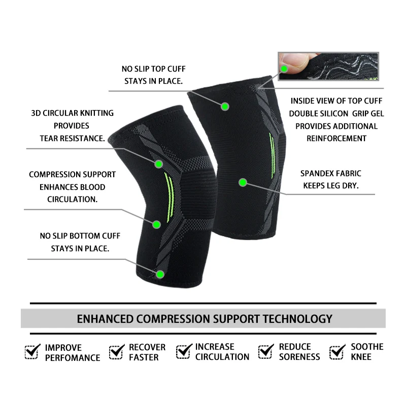 2pcs Sports Knee Brace Elastic Compression Non-slip Fitness Running Cycling Knee Pad Elastic Compression Non-slip 2pcs Durable