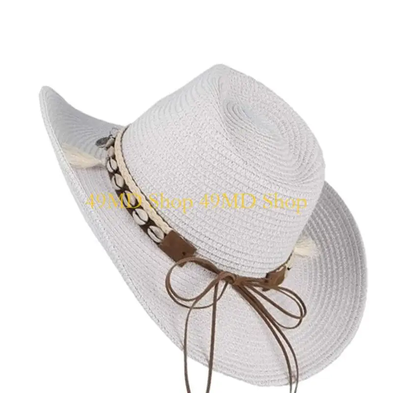 

49MD плетеная соломенная шляпа ковбойская шляпа пляжная панама для свадебной вечеринки панама в стиле вестерн для уличной и