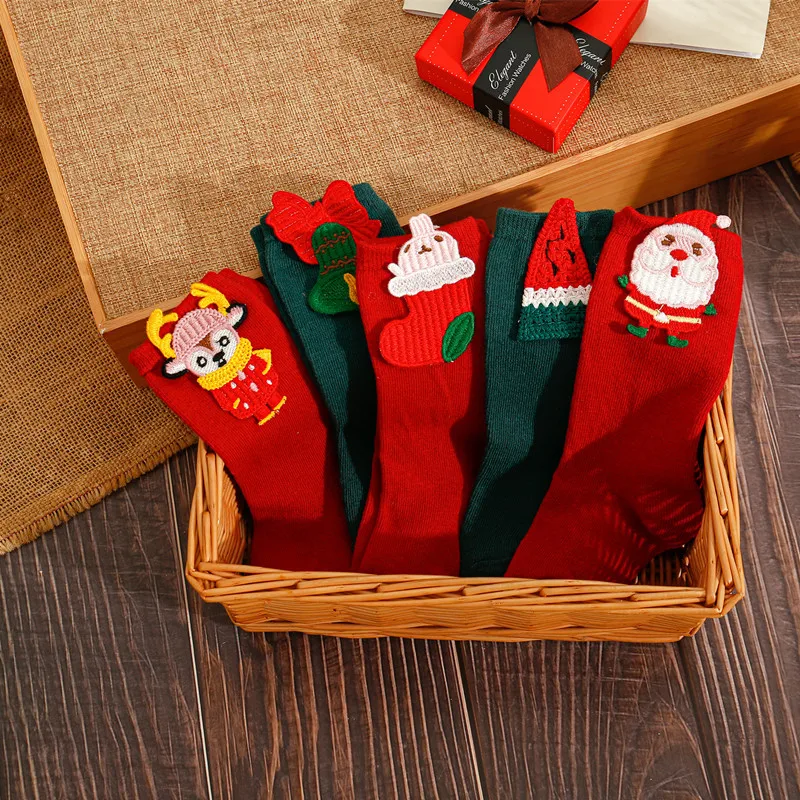 Winter Merry Christmas Thermal Cute Cartoon Doll Stitch Stocking 2022 Baby Solid Color Children Long Socks for Kids Accessories