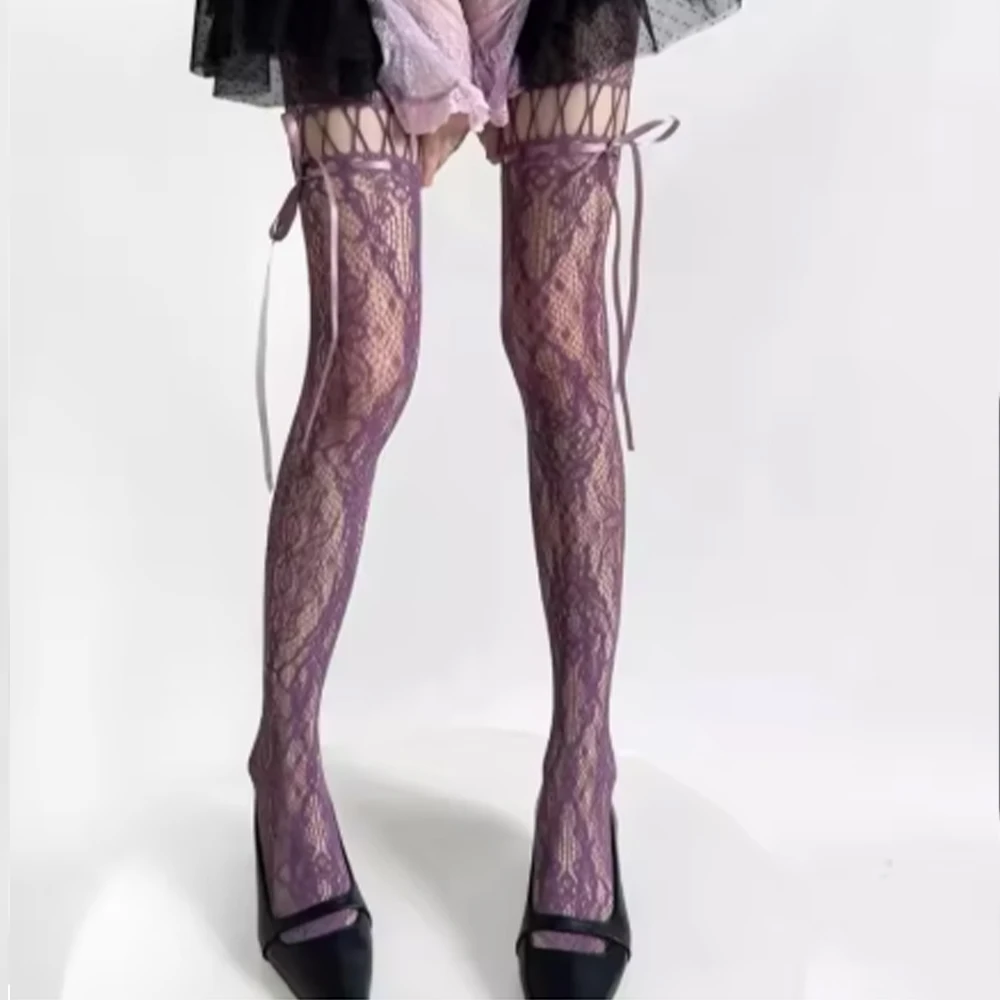 New Beige Tight Fitting Women's Sexy Transparent Mesh Y2K Sweet and Fashionable Mesh Stockings Jk Uniform Lace Sexy Stockings view 3