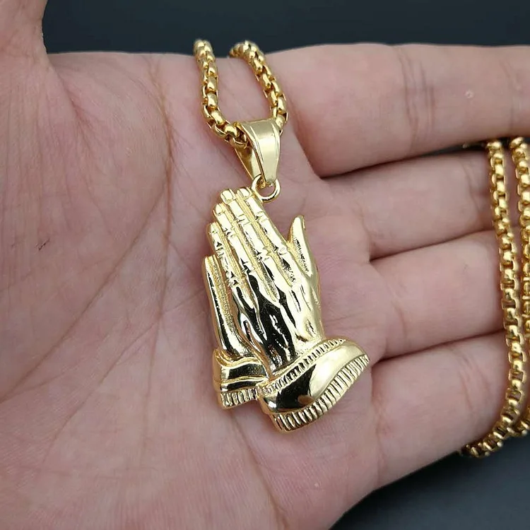 Hip Hop Iced Out Bling Praying Hands Men Stainless steel Pendants Necklaces Gold Color Big Prayer Jesus Necklace Jewelry